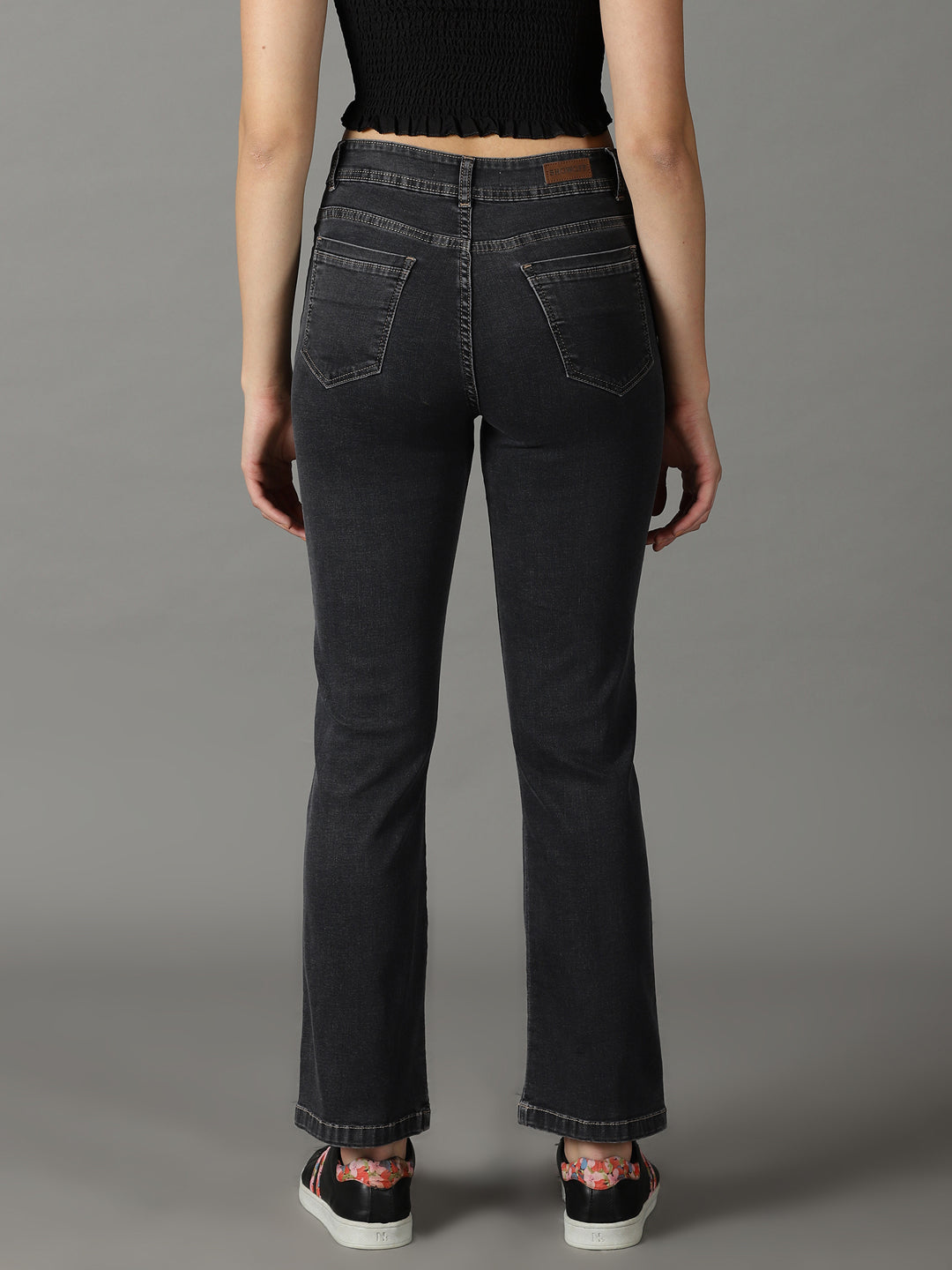 Women's Grey Straight Fit Acid Wash Stretchable Jeans