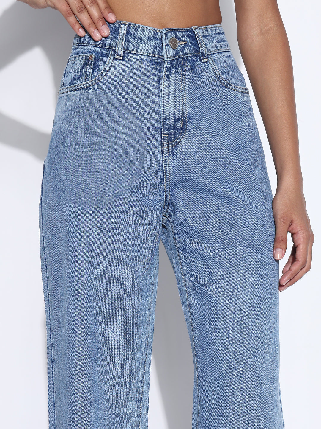 Women's Solid Blue Wide Leg Jeans