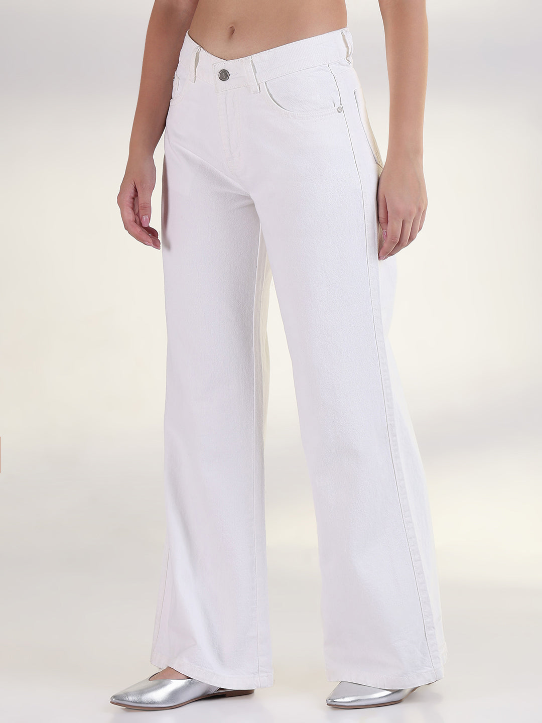 Women's Solid White Wide Leg Jean