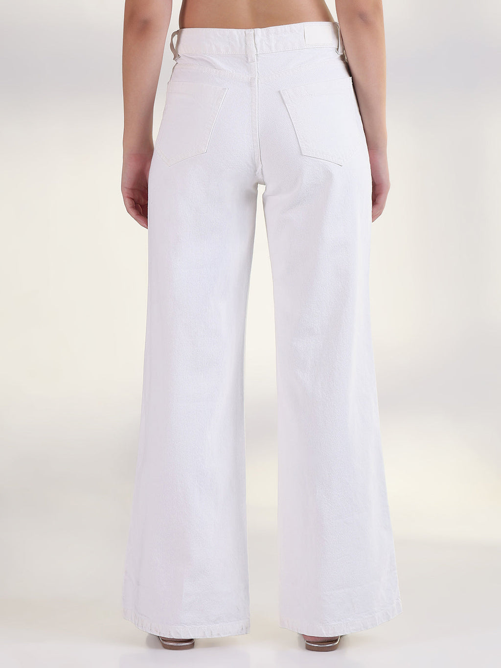 Women's Solid White Wide Leg Jean