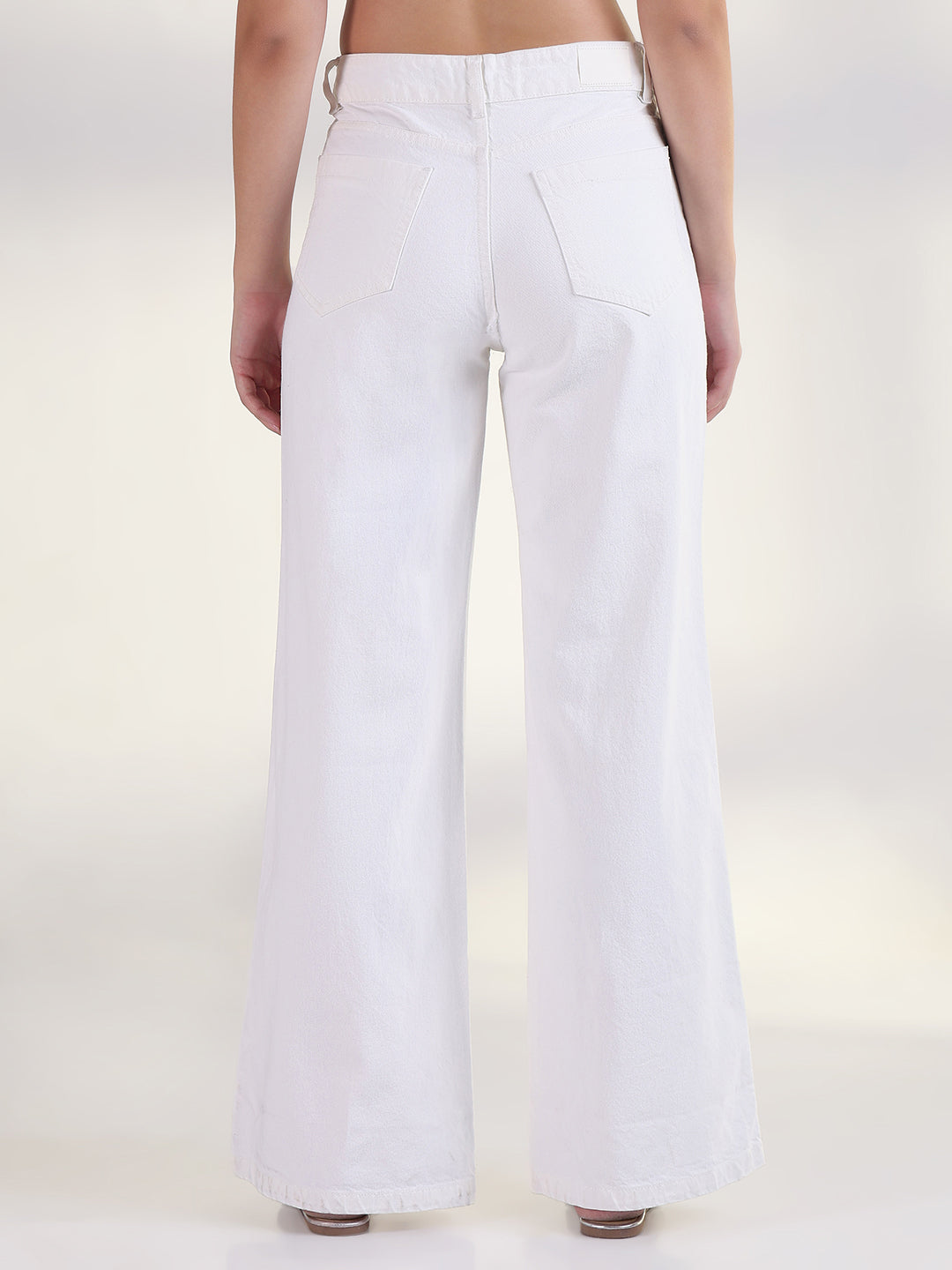 Women's Solid White Wide Leg Jean