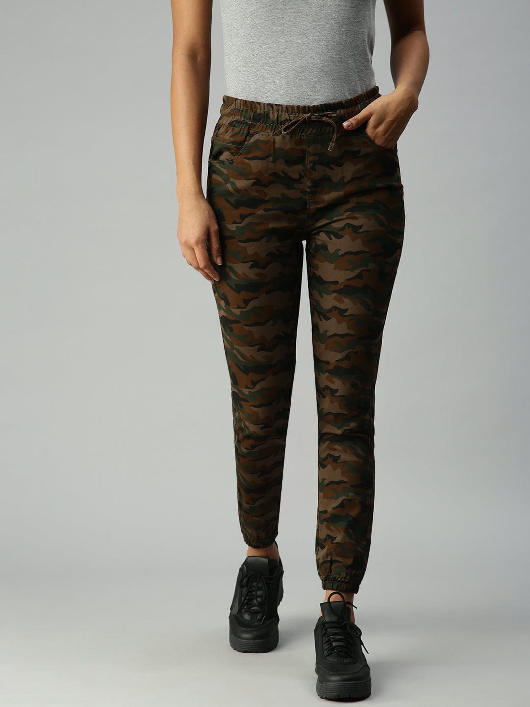 Women's Olive Jean Jogger High-Rise Slash Knee Stretchable Jeans