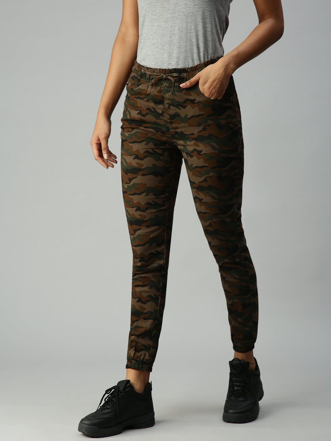 Women's Olive Jean Jogger High-Rise Slash Knee Stretchable Jeans