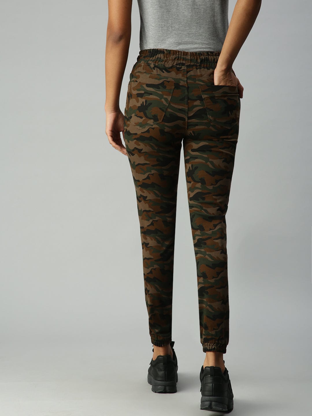 Women's Olive Jean Jogger High-Rise Slash Knee Stretchable Jeans