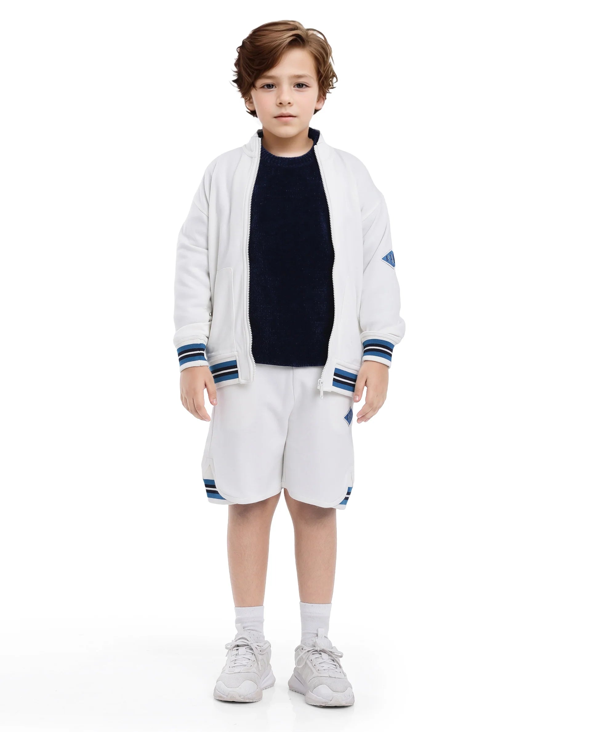 Rare Ones Kids Manttn White Cotton Poly Full Sleeve Applique Jacket