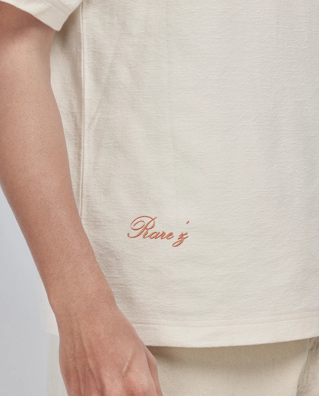 Rare Rabbit Men's Marsa Off White Cotton Blend Graphic Print Oversized Fit Half Sleeve Crew Neck T-Shirt