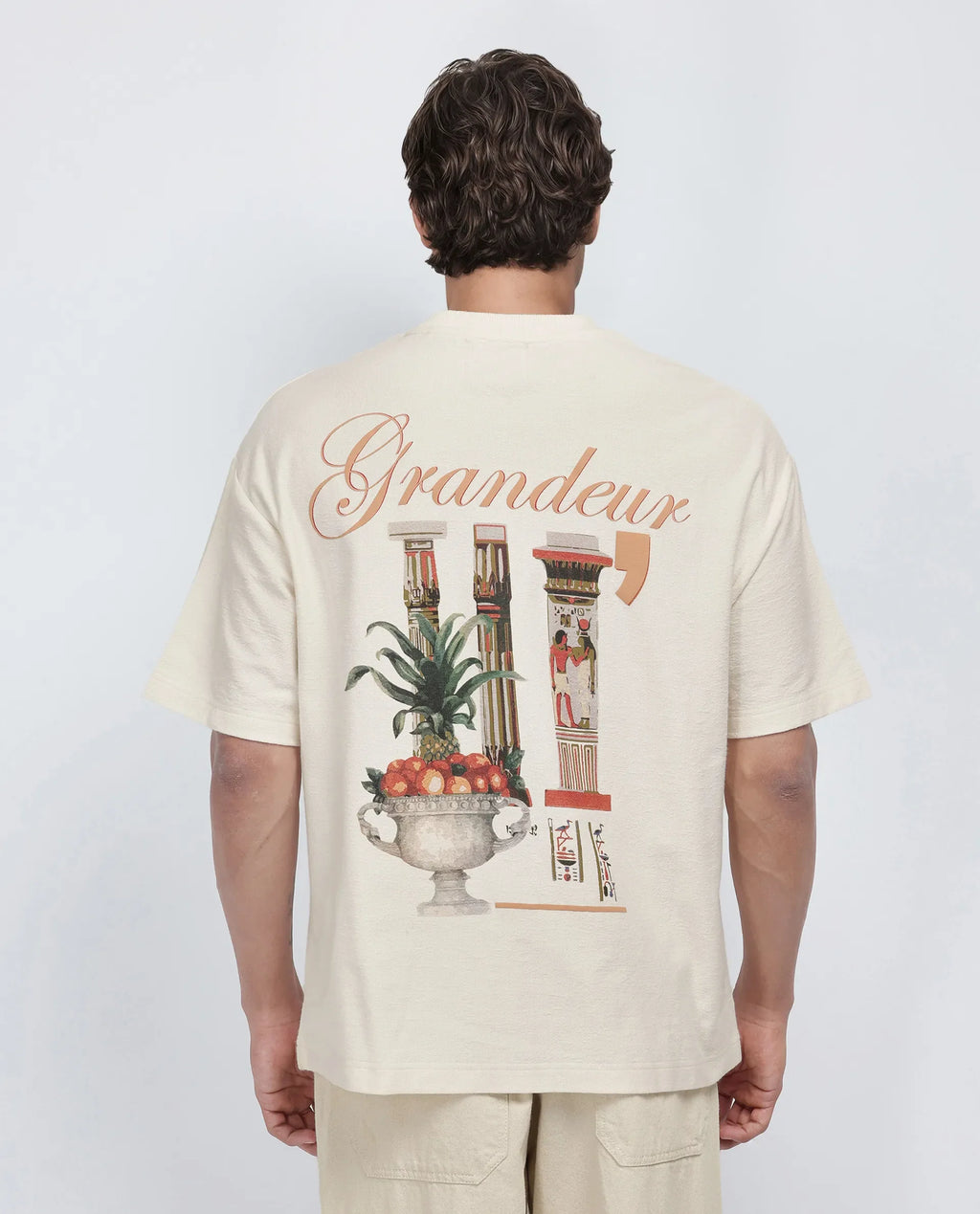 Rare Rabbit Men's Marsa Off White Cotton Blend Graphic Print Oversized Fit Half Sleeve Crew Neck T-Shirt