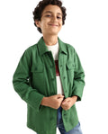 Rare Ones Kids Masa Green Cotton Button Closure Flat Collar Plain Full Sleeves Slim Fit Jacket