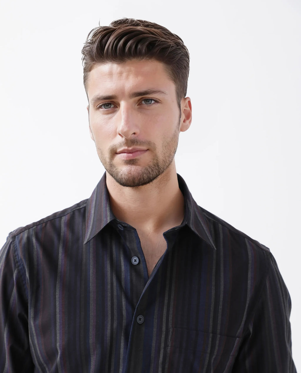 Rare Rabbit Men's Matis Black Viscose Striped Print Relaxed Fit Full Sleeve Collared Shirt