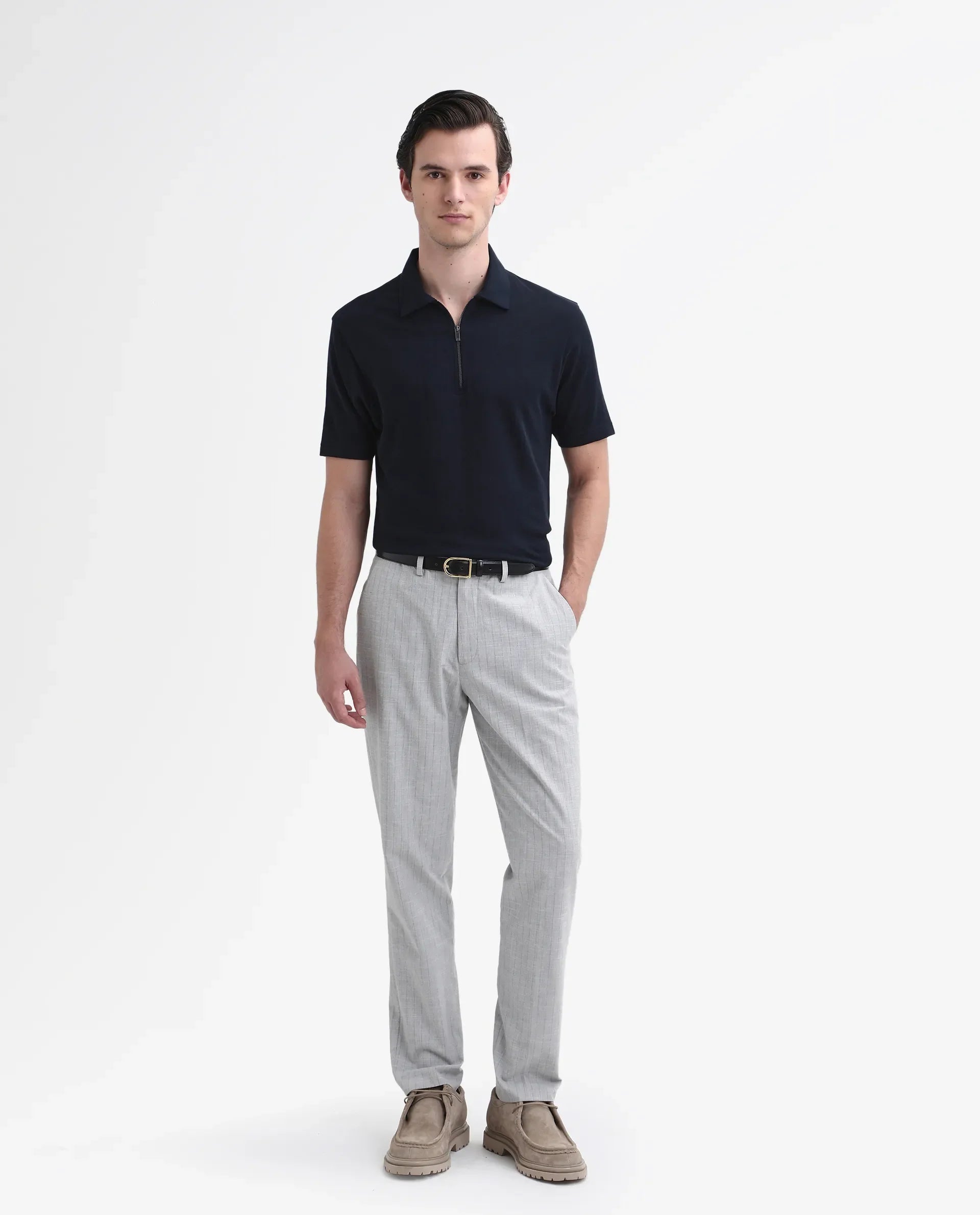 Rare Rabbit Men's Merkof Navy Cotton Plain Regular Fit Half Sleeve Polo