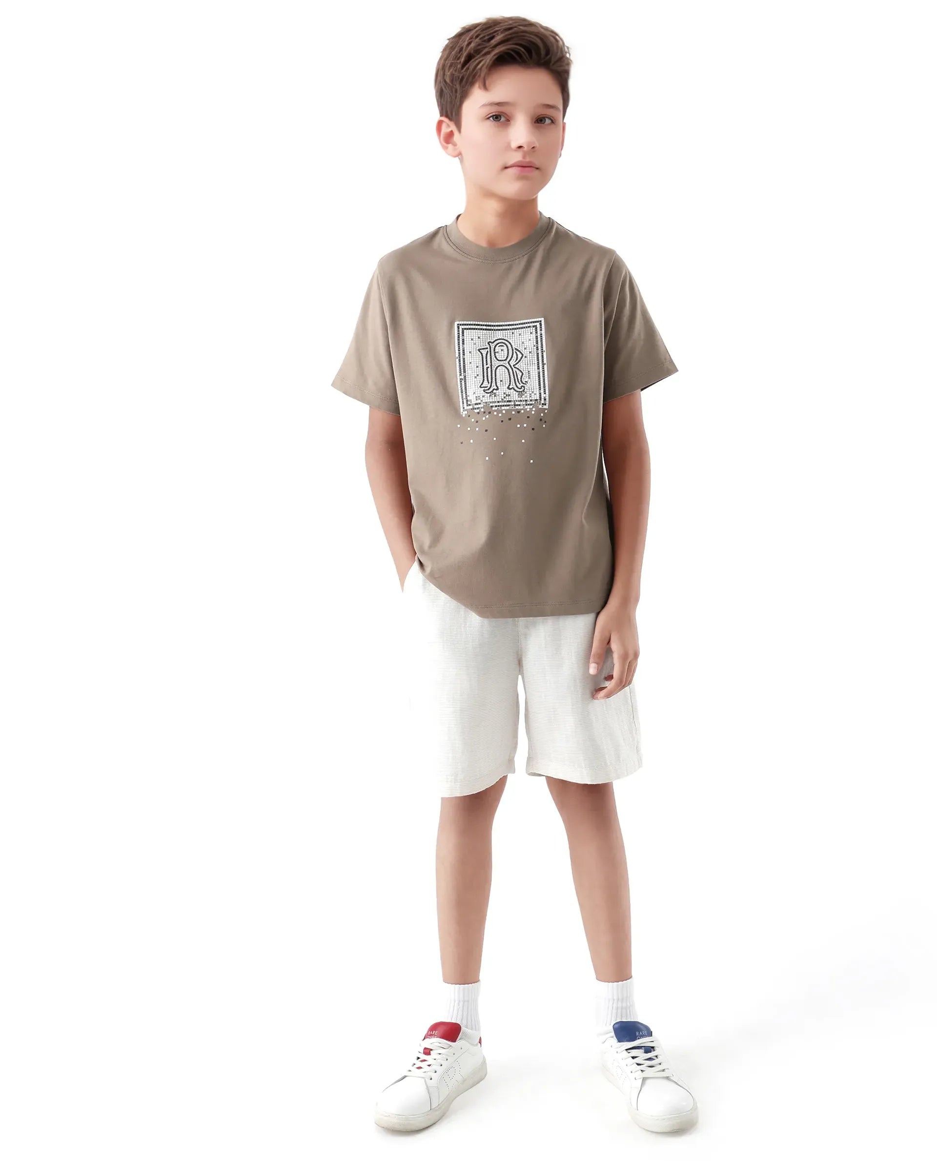 Rare Ones Kids Mezoc-K Light Brown Cotton Printed Slip-On Regular Fit T-Shirt