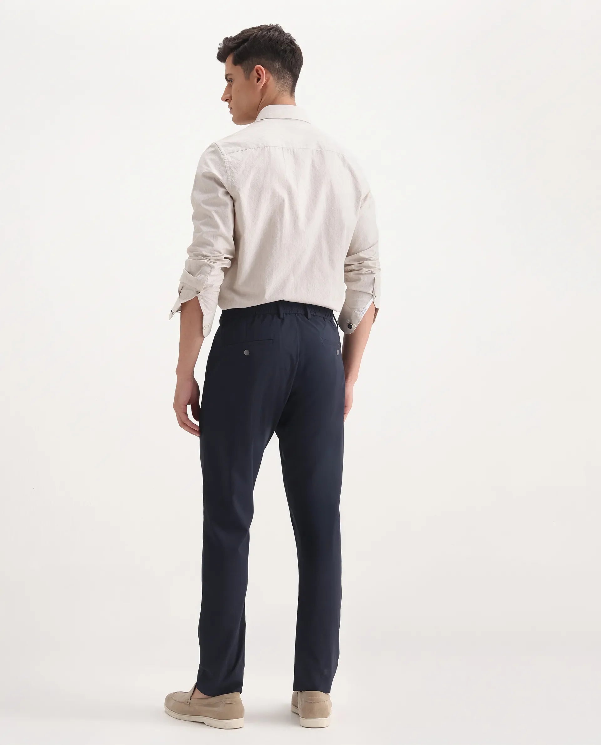 Rare Rabbit Men's Micras Navy Cotton Blend Checked Print Regular Fit Trouser