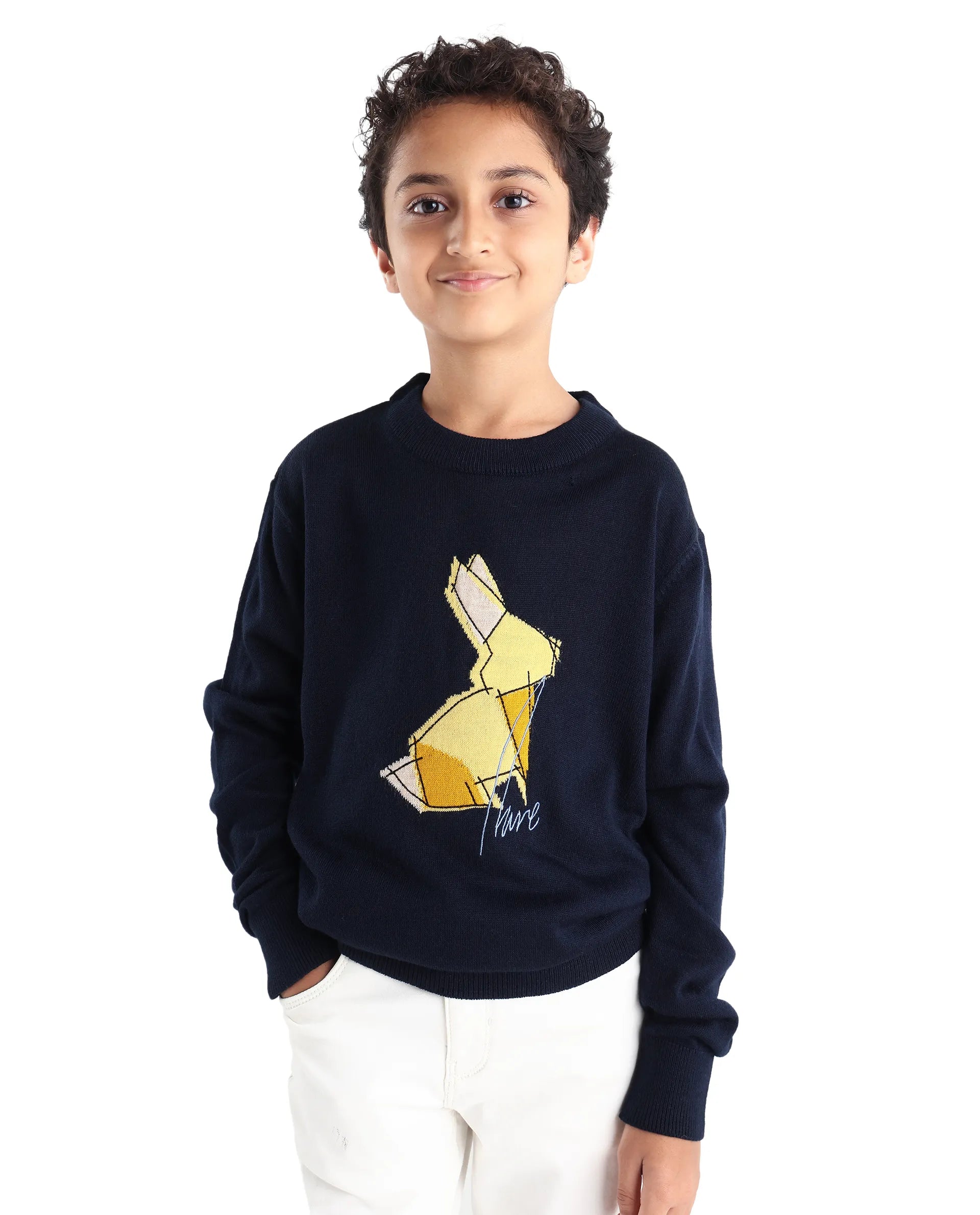 Rare Ones Kids Mipo Navy Acrylic Slip-On Closure Monogram Print Regular Fit Sweater