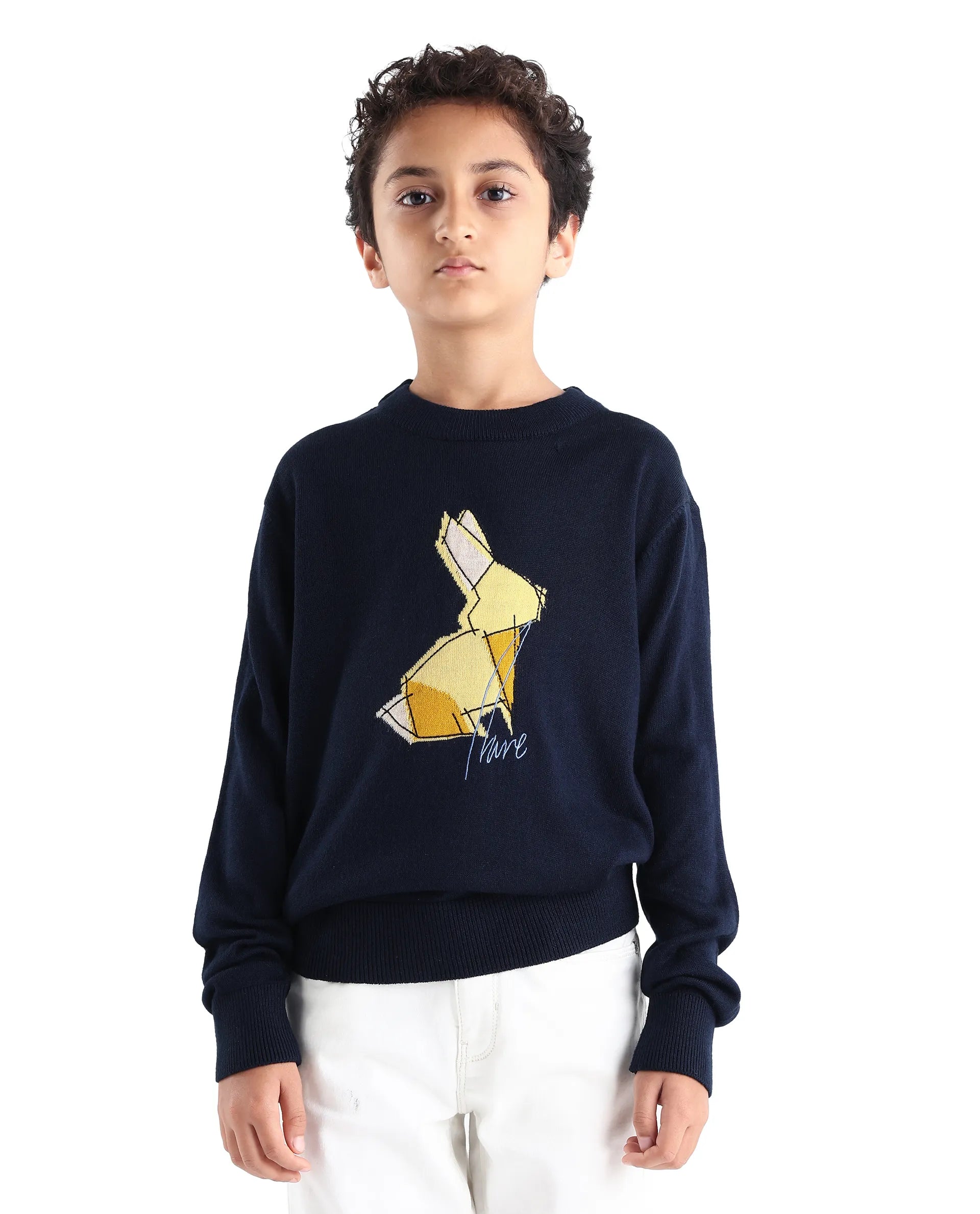 Rare Ones Kids Mipo Navy Acrylic Slip-On Closure Monogram Print Regular Fit Sweater