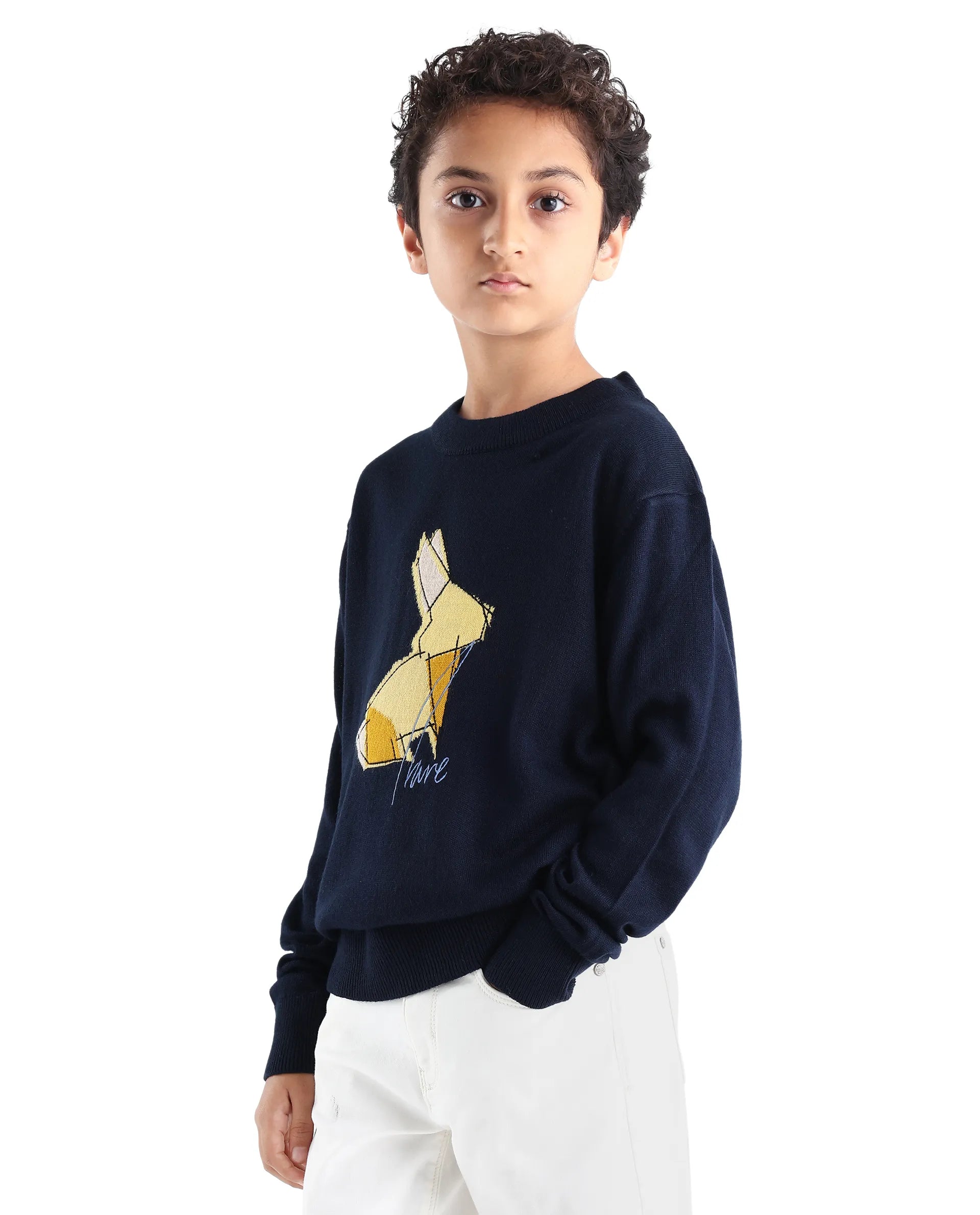 Rare Ones Kids Mipo Navy Acrylic Slip-On Closure Monogram Print Regular Fit Sweater