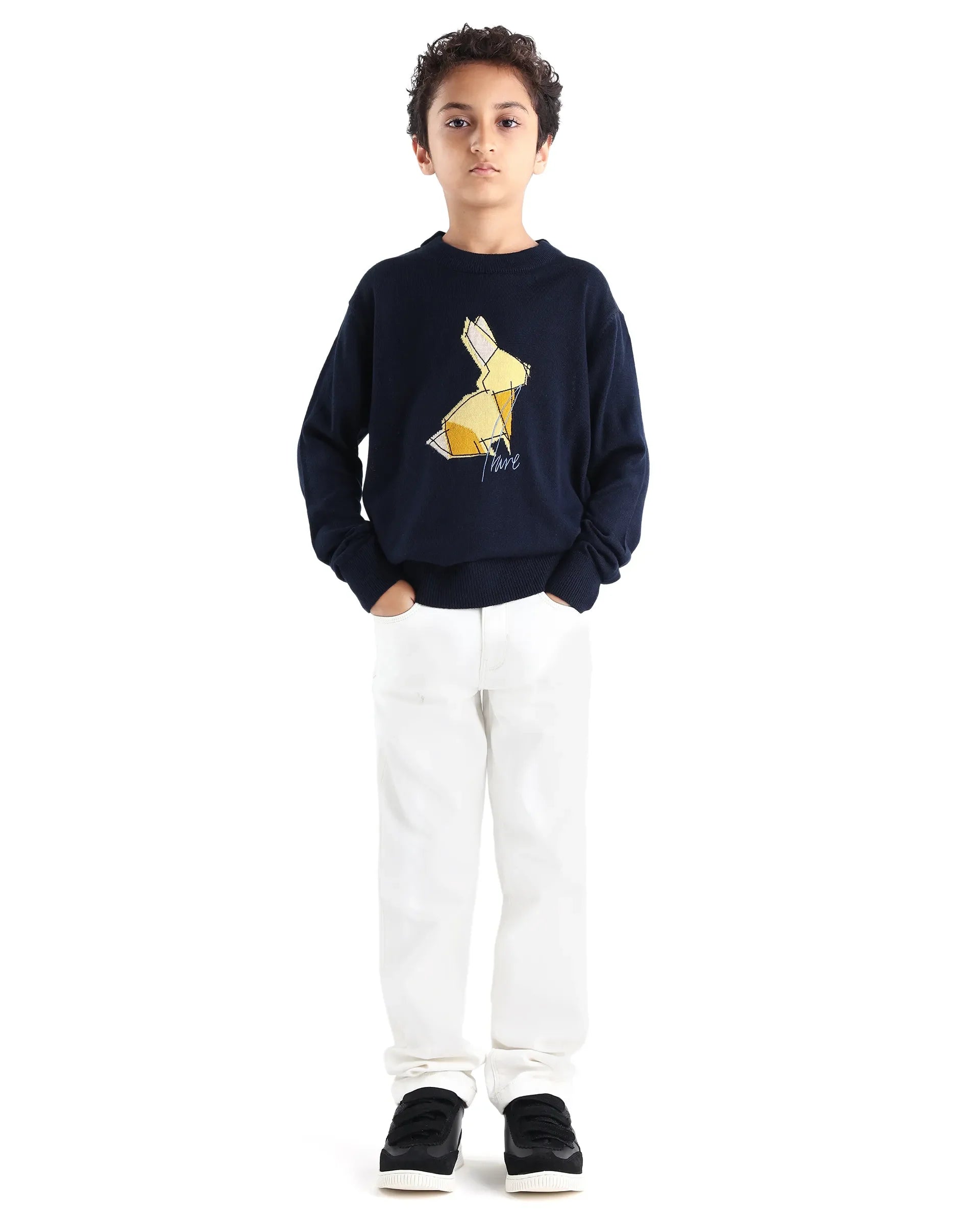 Rare Ones Kids Mipo Navy Acrylic Slip-On Closure Monogram Print Regular Fit Sweater