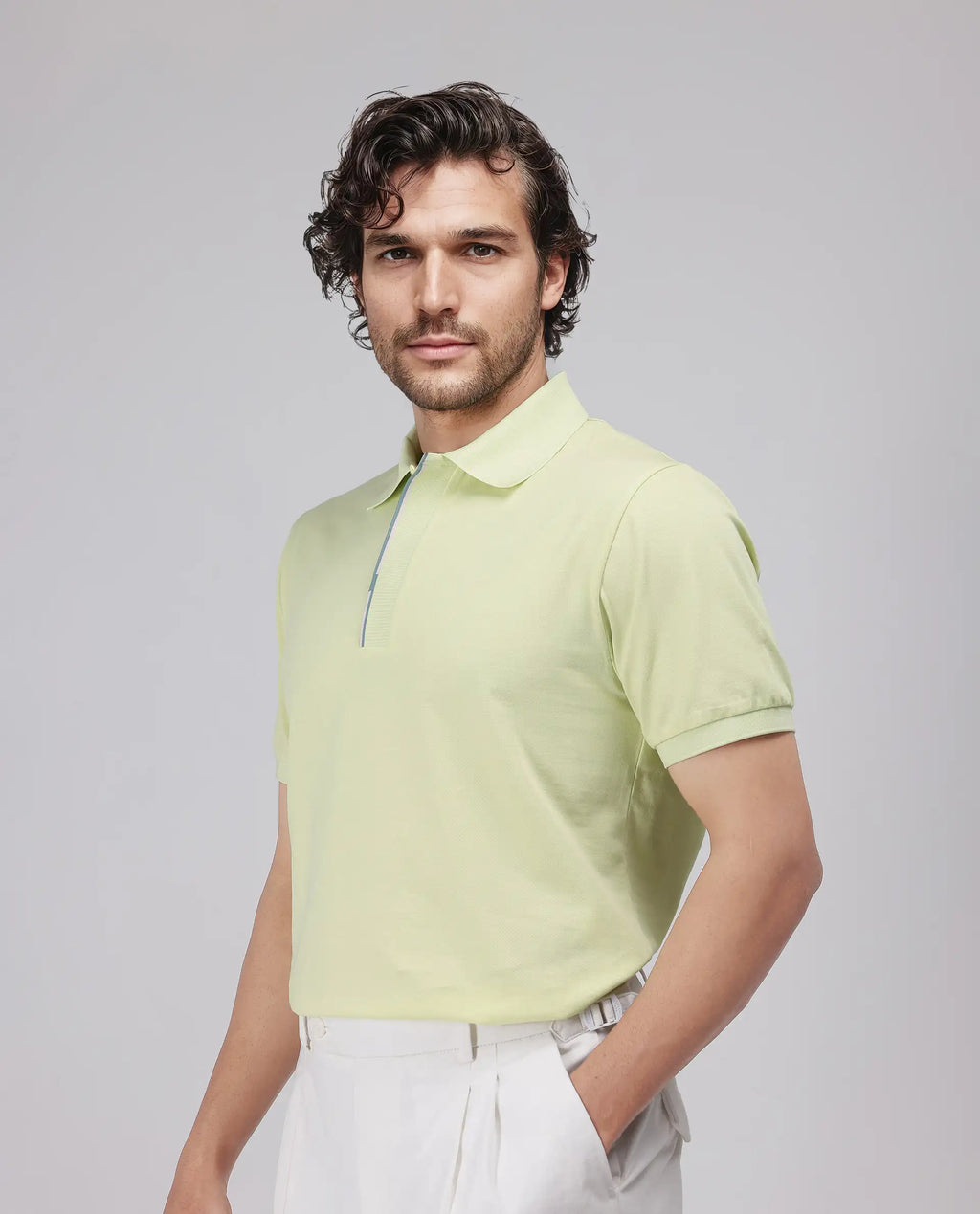 Rare Rabbit Men's Mor Light Yellow Cotton Blend Plain Regular Fit Half Sleeve Polo