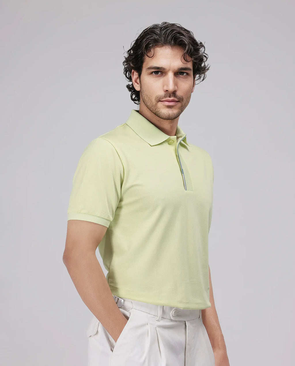 Rare Rabbit Men's Mor Light Yellow Cotton Blend Plain Regular Fit Half Sleeve Polo