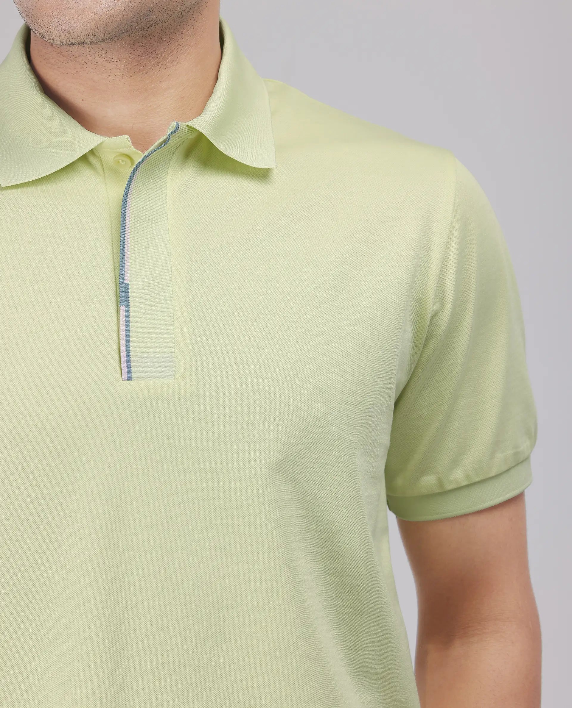 Rare Rabbit Men's Mor Light Yellow Cotton Blend Plain Regular Fit Half Sleeve Polo