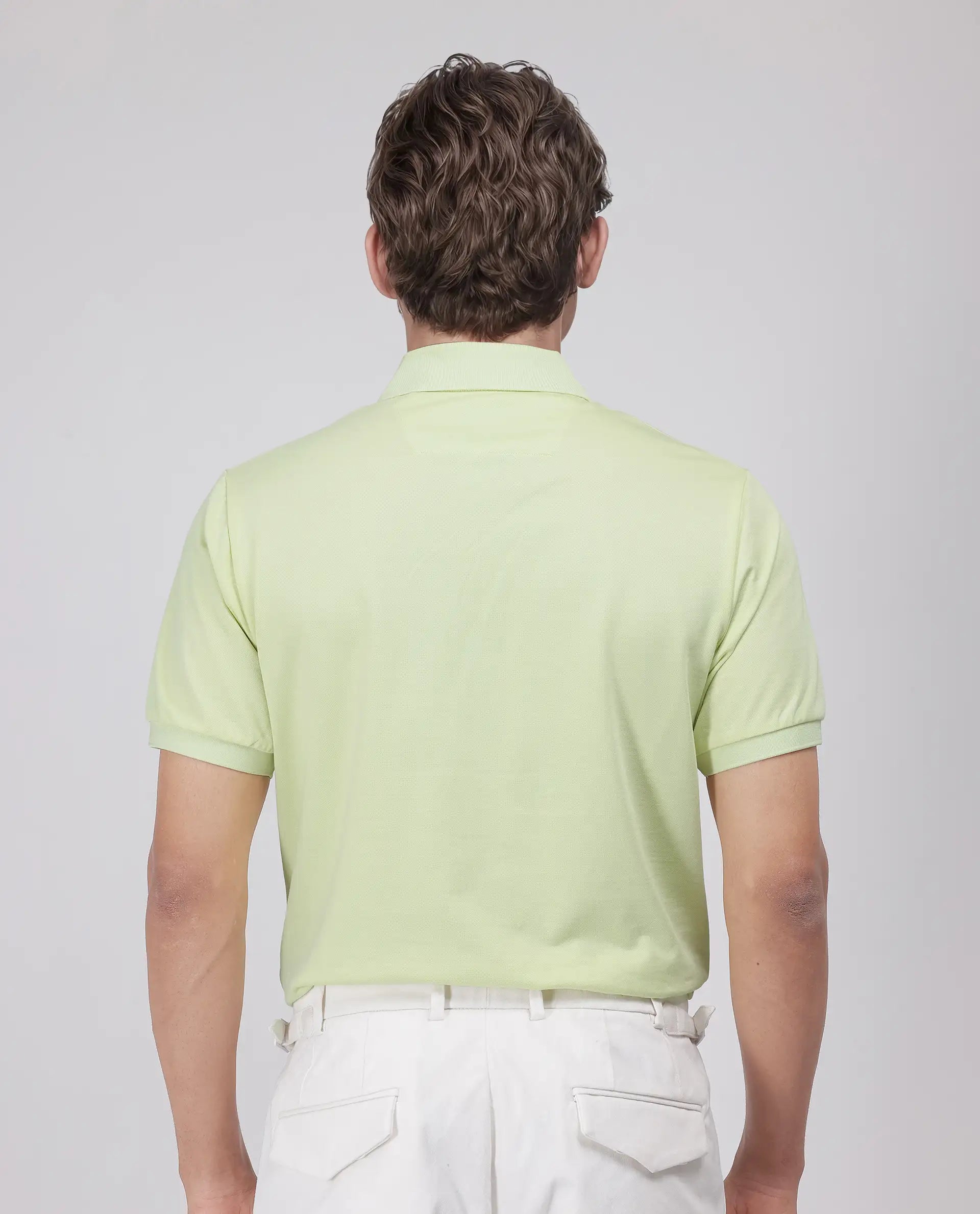 Rare Rabbit Men's Mor Light Yellow Cotton Blend Plain Regular Fit Half Sleeve Polo