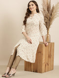 Women's A-Line Beige Geometric Kurta