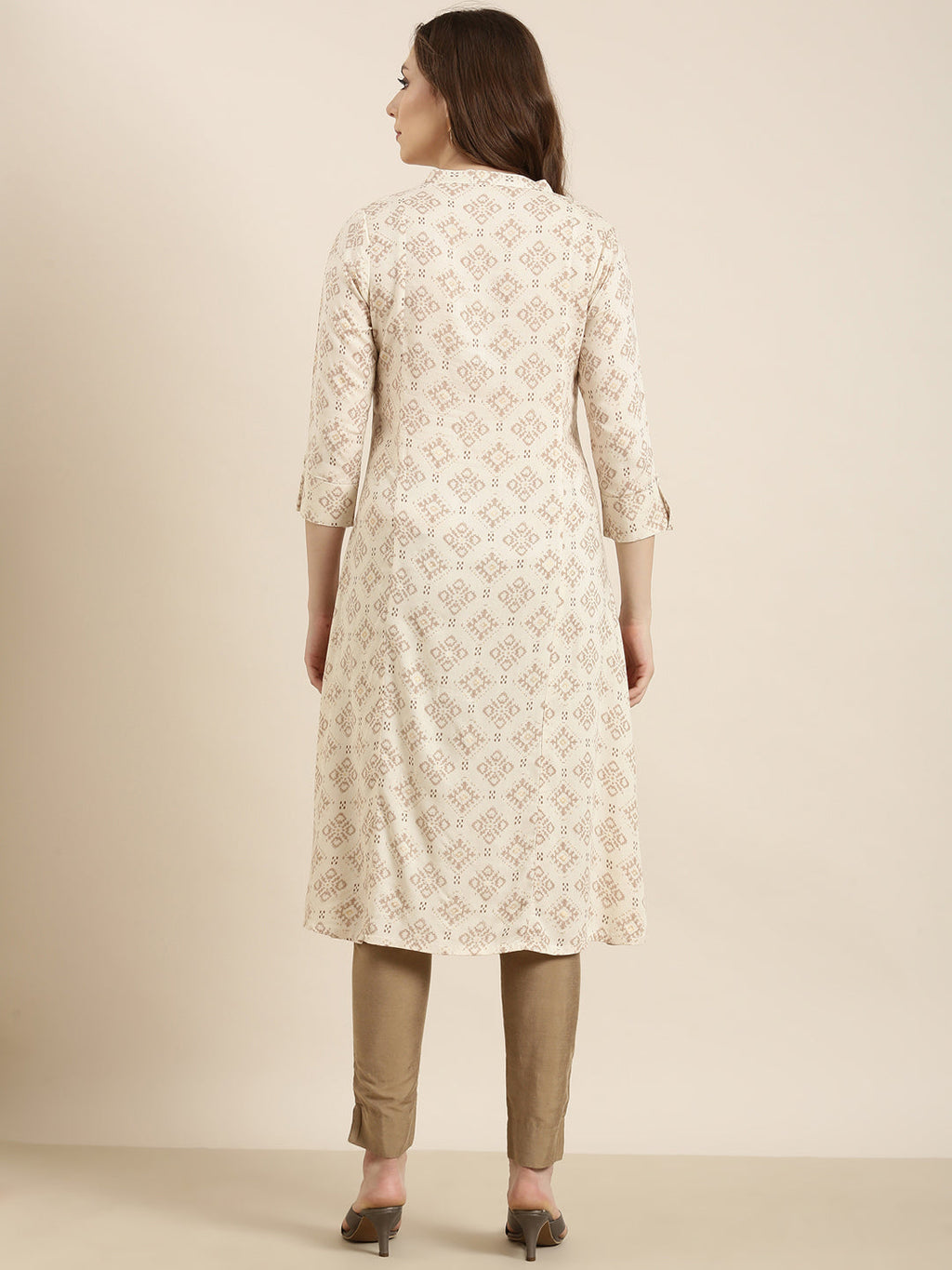 Women's A-Line Beige Geometric Kurta
