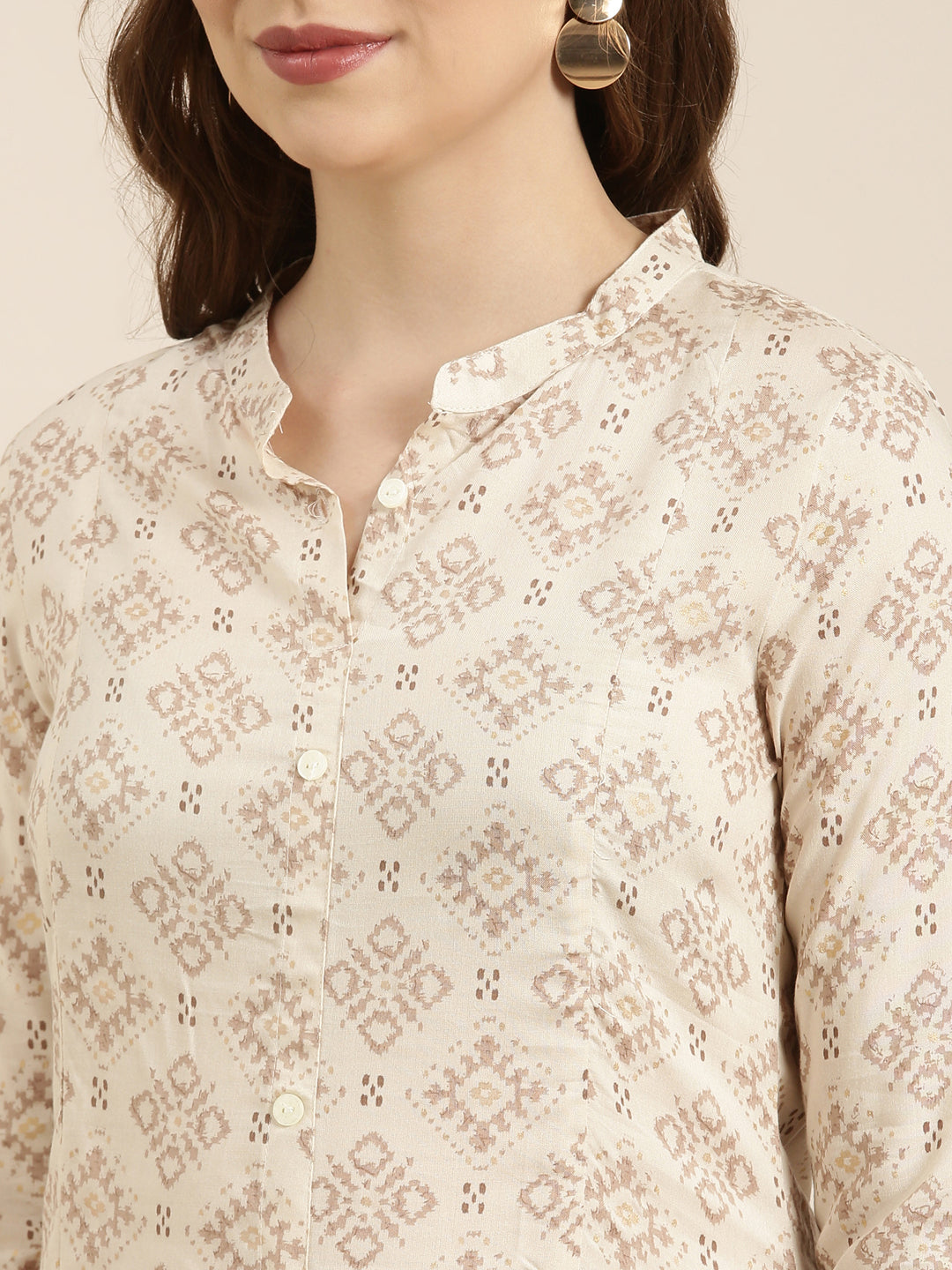 Women's A-Line Beige Geometric Kurta