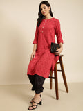 Women's Straight Red Geometric Kurta