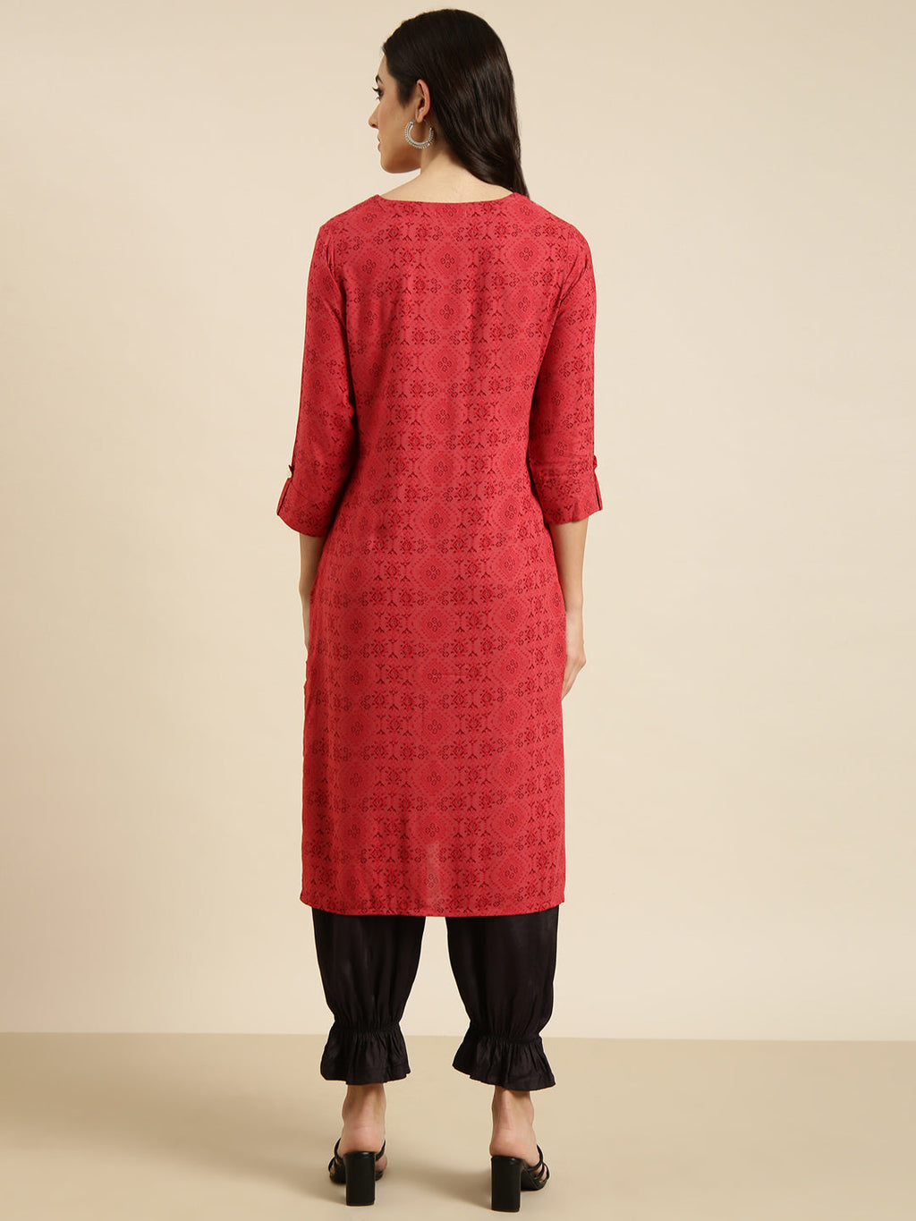 Women's Straight Red Geometric Kurta