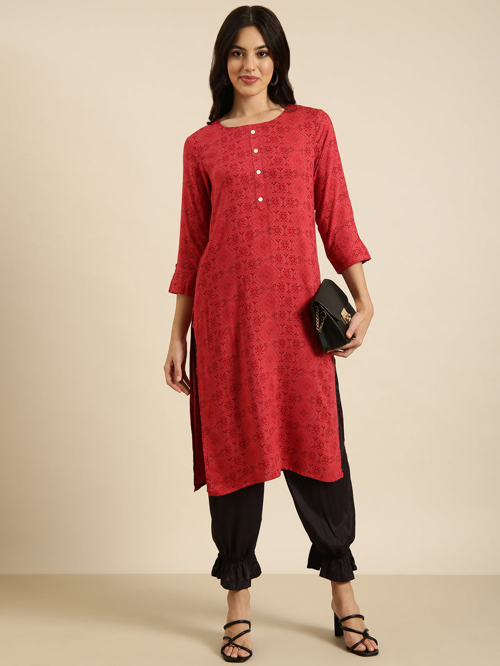 Women's Straight Red Geometric Kurta