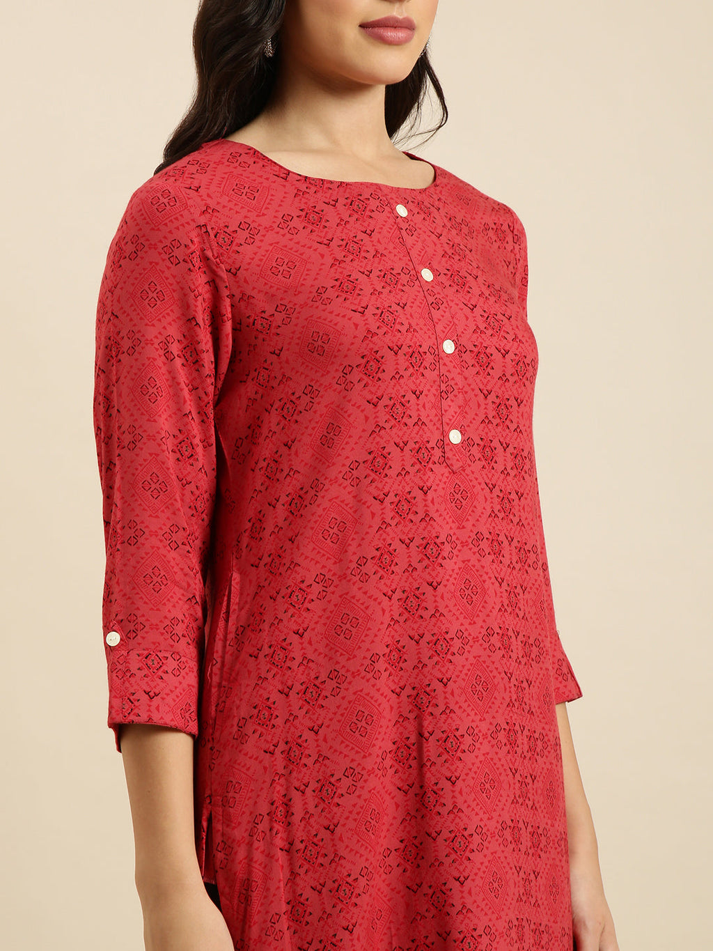 Women's Straight Red Geometric Kurta