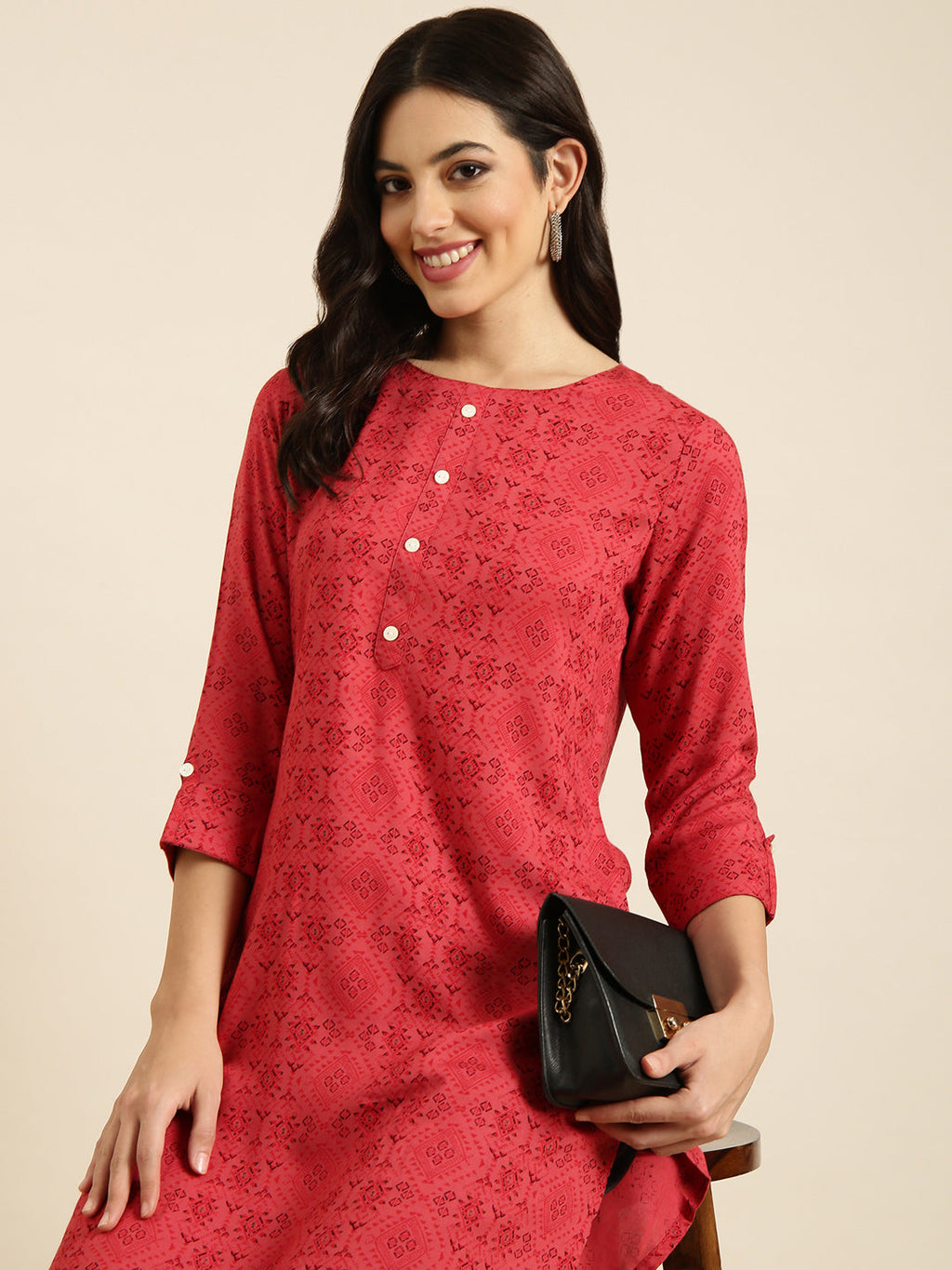 Women's Straight Red Geometric Kurta