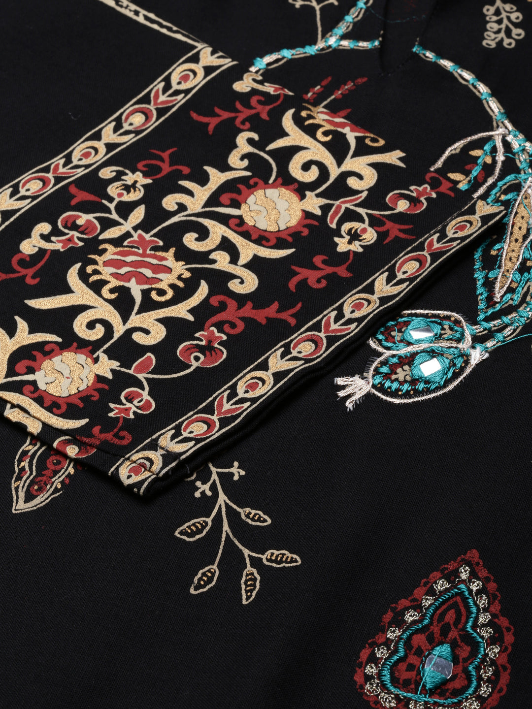 Women's Straight Black Floral Kurta