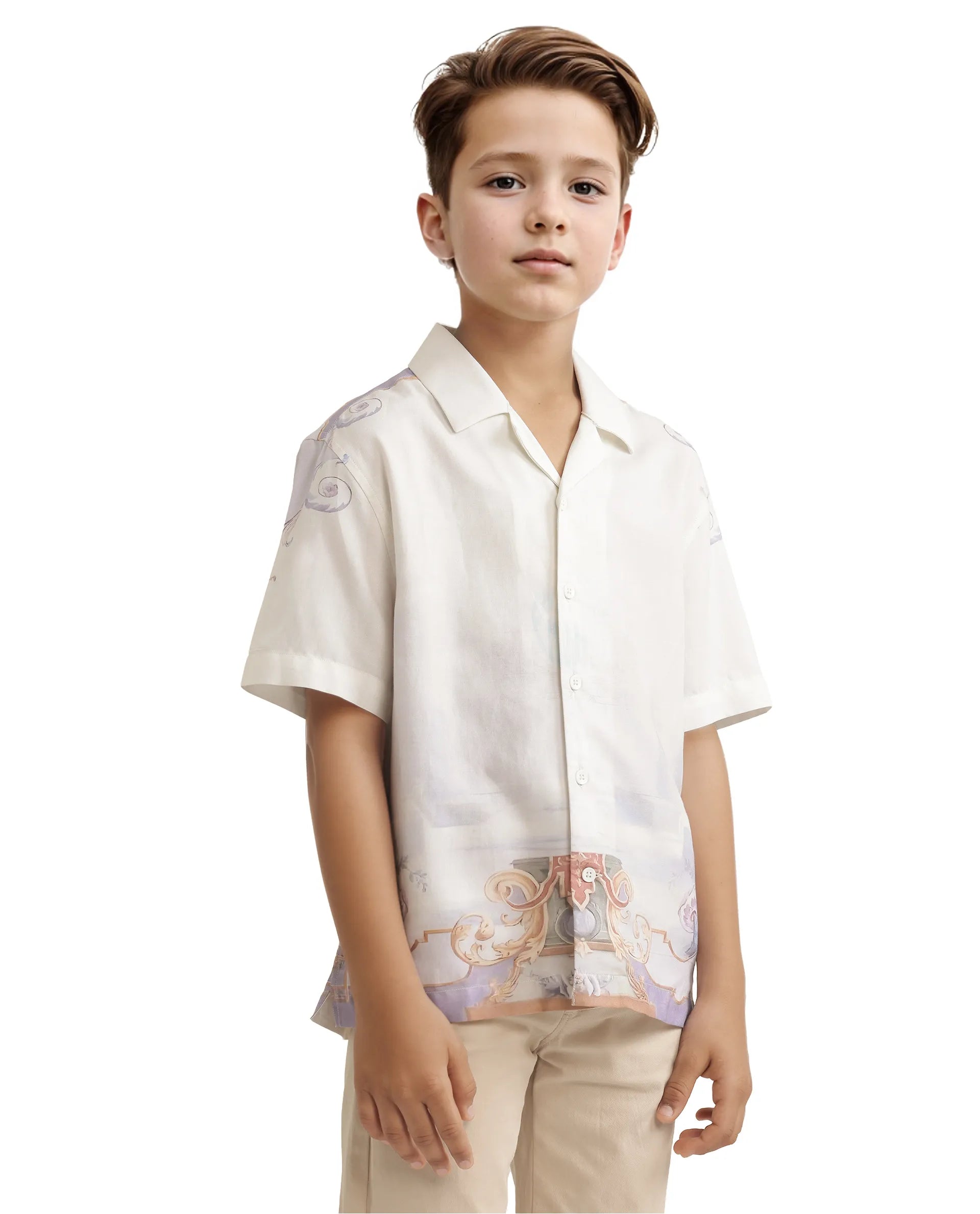 Rare Ones Kids Mysk Off White Modal Printed Button Closure Regular Fit Shirt