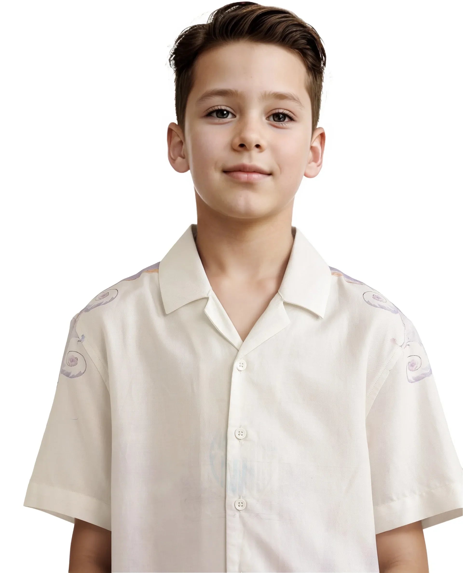 Rare Ones Kids Mysk Off White Modal Printed Button Closure Regular Fit Shirt