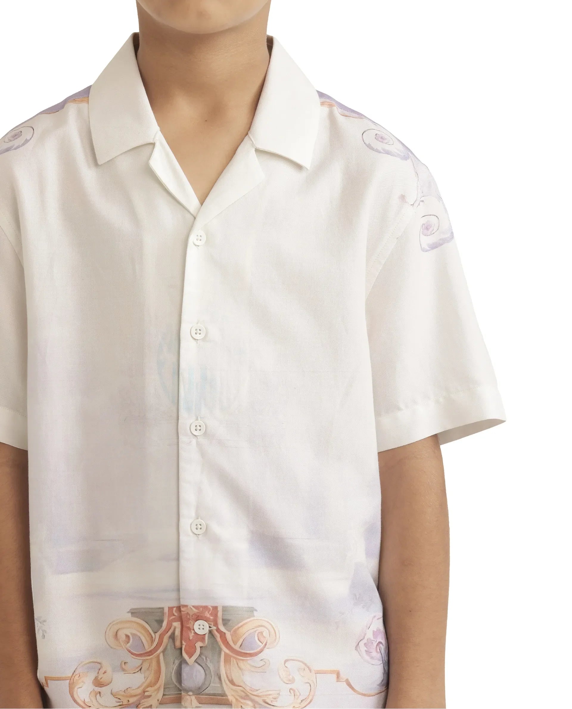 Rare Ones Kids Mysk Off White Modal Printed Button Closure Regular Fit Shirt