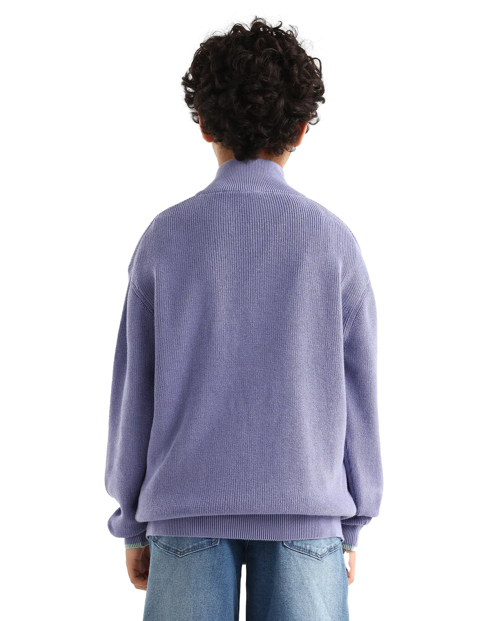 Rare Ones Kids Nack Light Purple Cotton Solid Zipper Closure Regular Fit Sweater