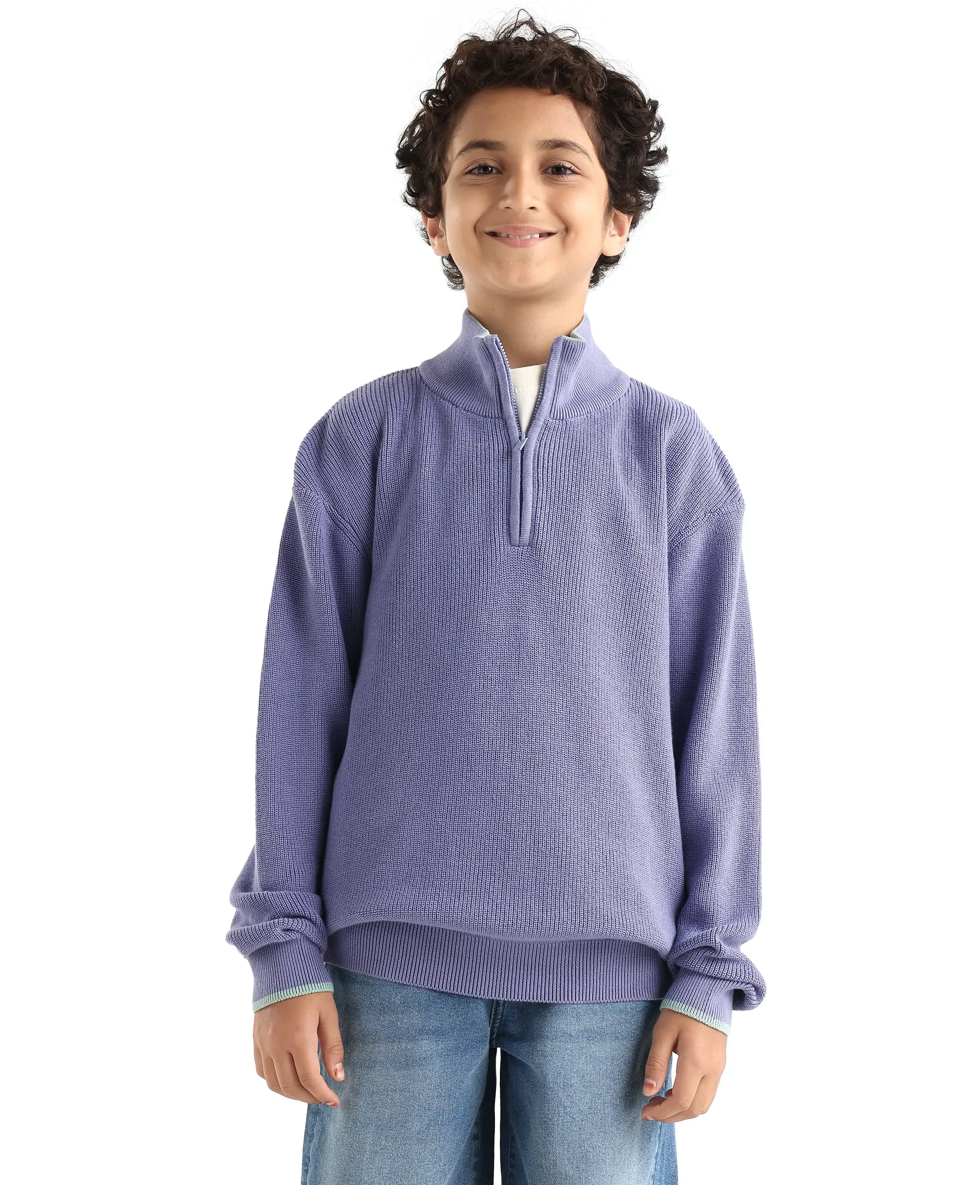 Rare Ones Kids Nack Light Purple Cotton Solid Zipper Closure Regular Fit Sweater