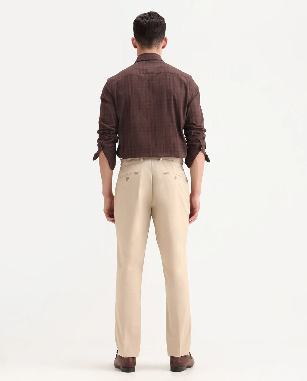 Rare Rabbit Men's Naji Beige Cotton Blend Plain Relaxed Fit Trouser