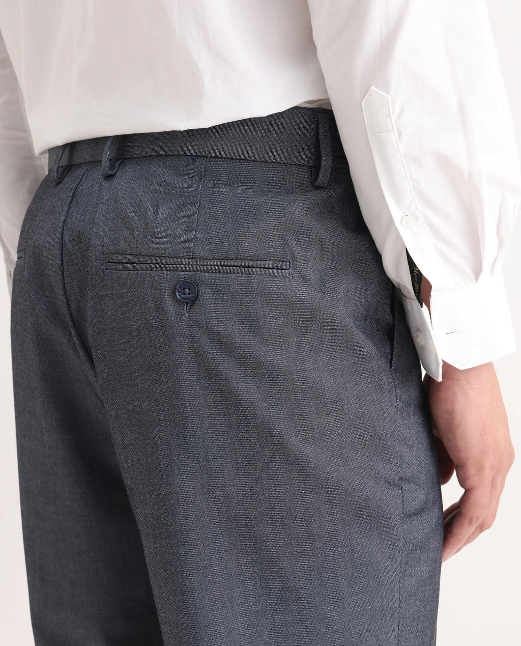 Rare Rabbit Men's Naji Blue Cotton Blend Plain Relaxed Fit Trouser