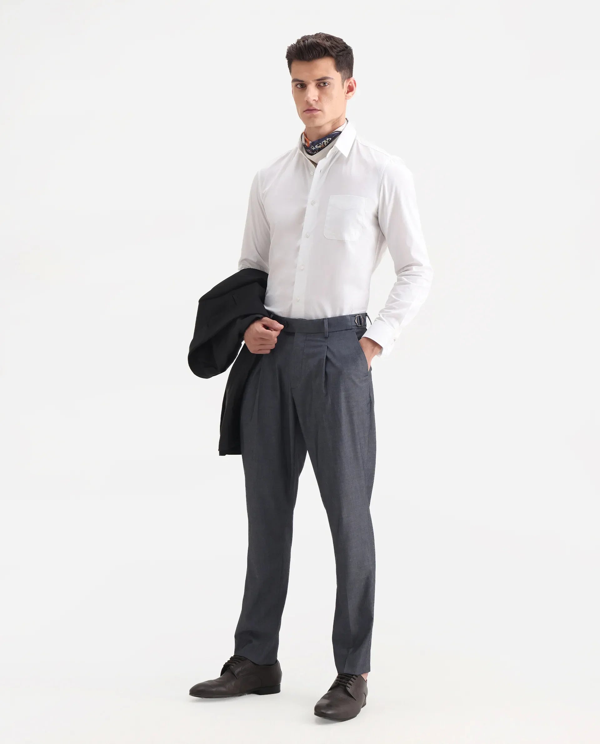 Rare Rabbit Men's Naji Blue Cotton Blend Plain Relaxed Fit Trouser