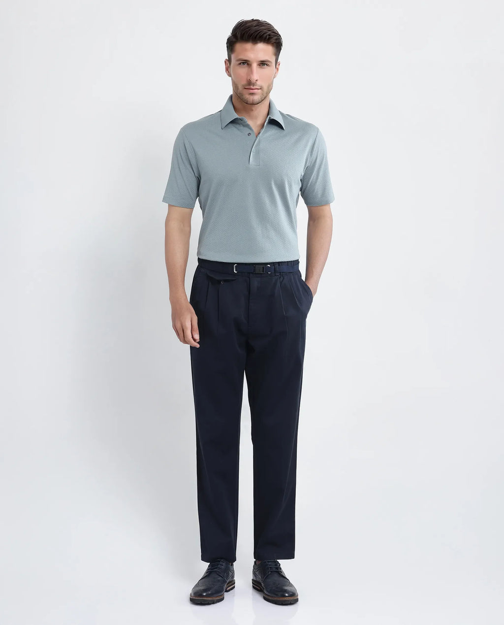 Rare Rabbit Men's Nark Dusky Green Cotton Textured Regular Fit Half Sleeve Polo