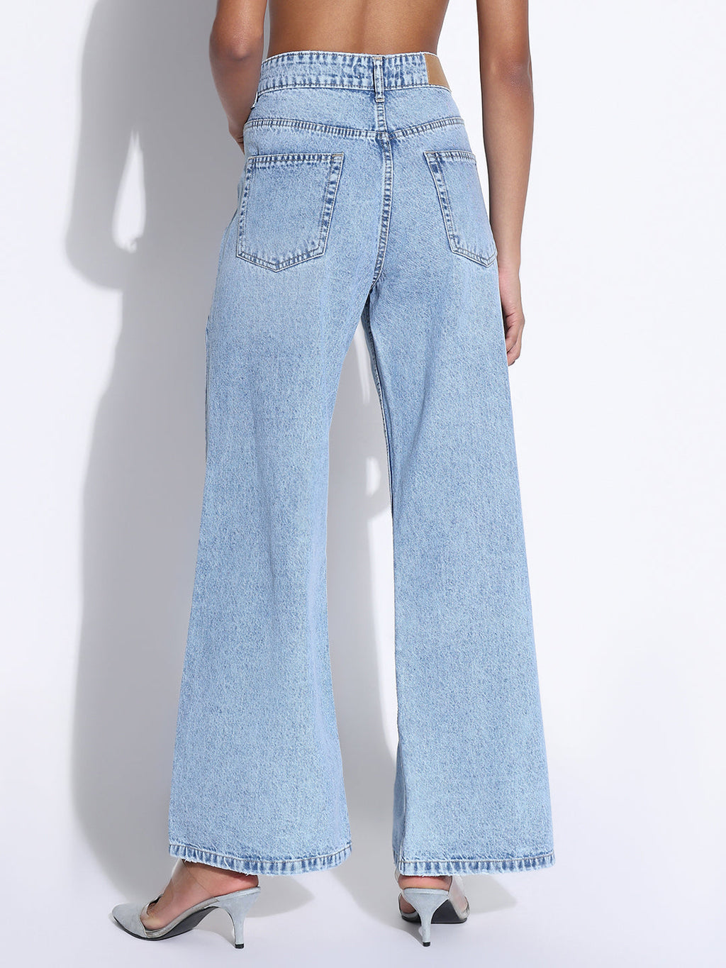 Women's Solid Light Blue Wide Leg Jeans