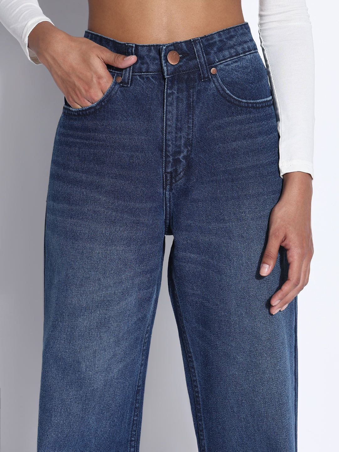 Women's Solid Navy Blue Straight Fit Jeans