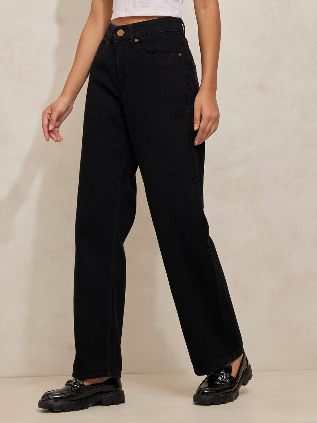 Women's Black High Rise Straight Fit Denim Jeans