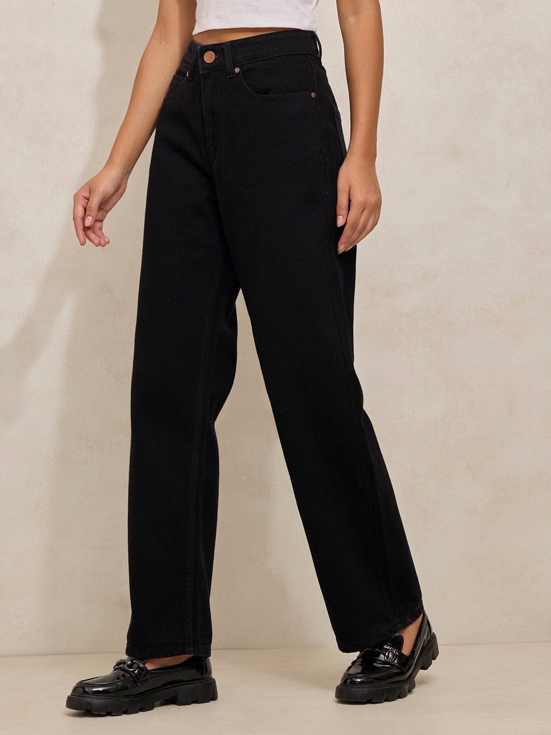 Women's Black High Rise Straight Fit Denim Jeans
