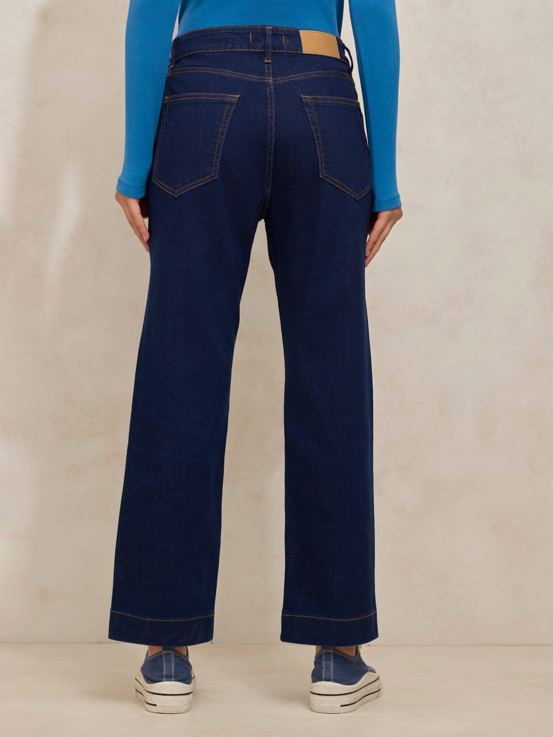 Women's Navy Blue Denim High Rise Straight Fit Cropped Jeans