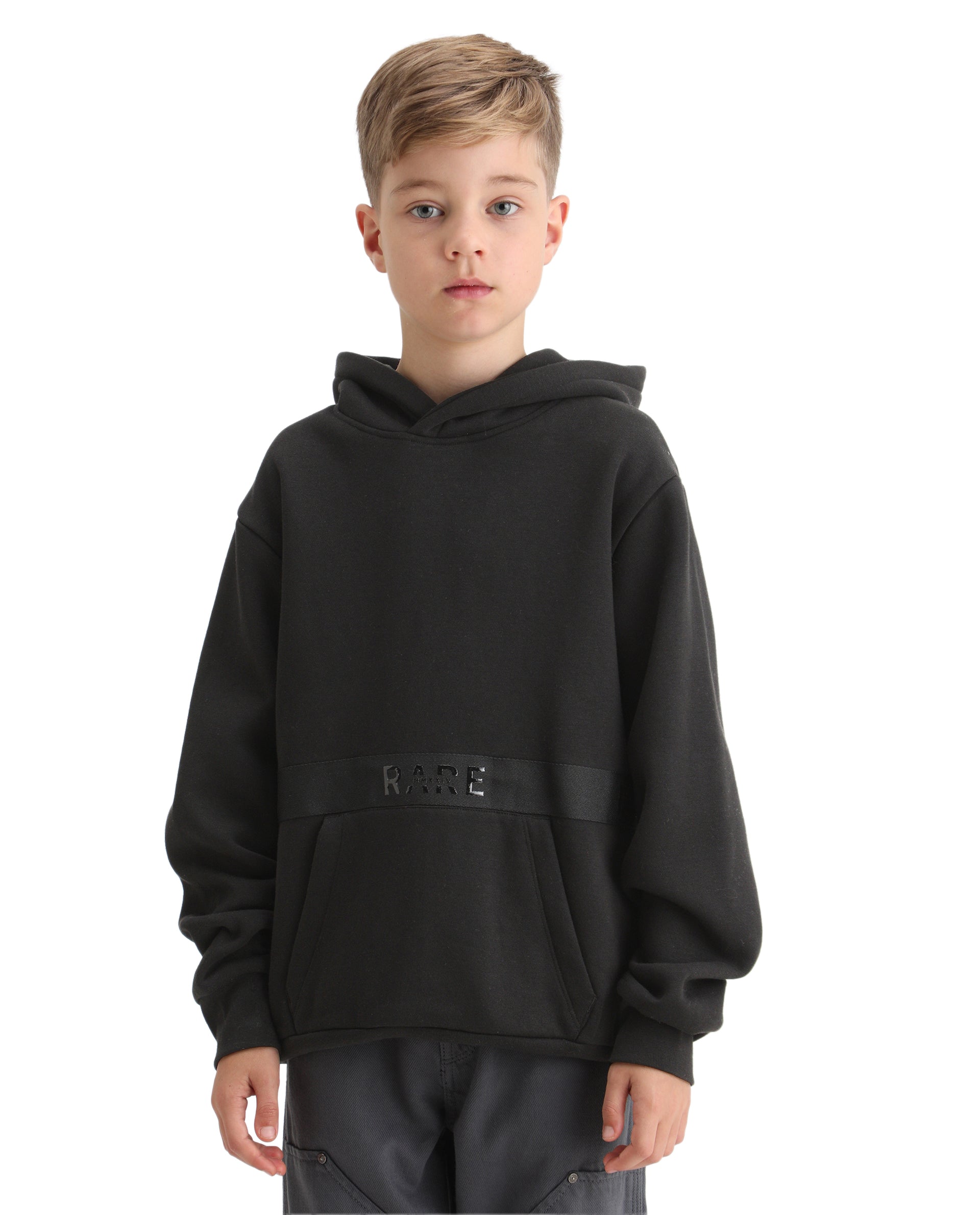 Rare Ones Kids Nexa-K Black Cotton Hooded Boxy Fit Sweatshirt