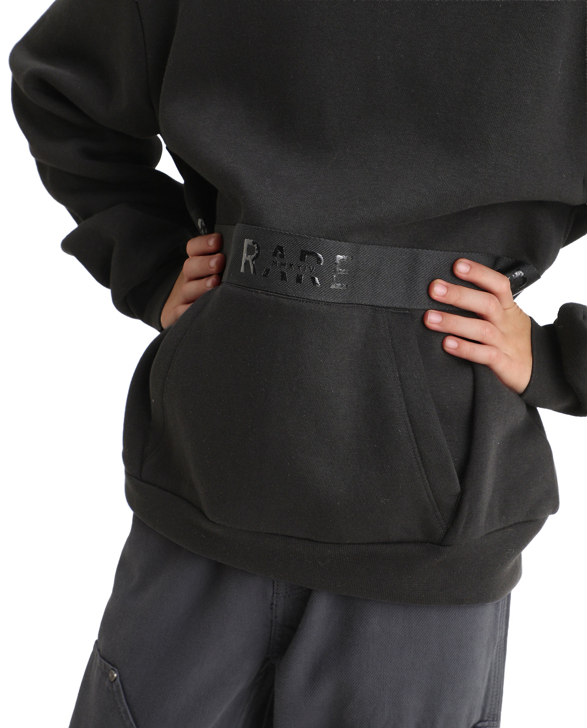 Rare Ones Kids Nexa-K Black Cotton Hooded Boxy Fit Sweatshirt