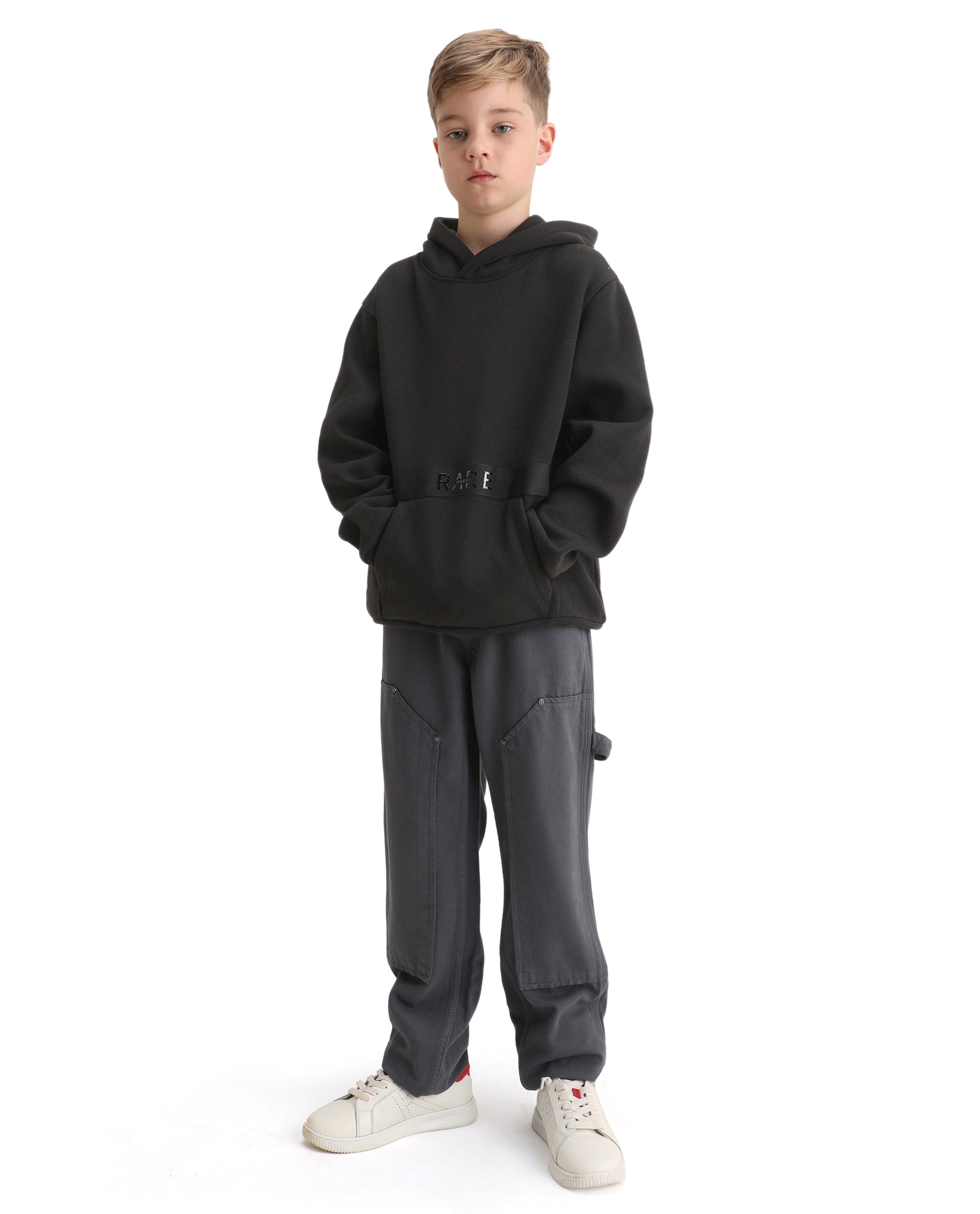 Rare Ones Kids Nexa-K Black Cotton Hooded Boxy Fit Sweatshirt
